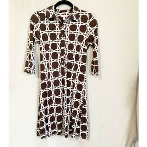LILLY PULITZER 100% SILK BROWN/CANED WICKER PRINT SHIRT DRESS 2